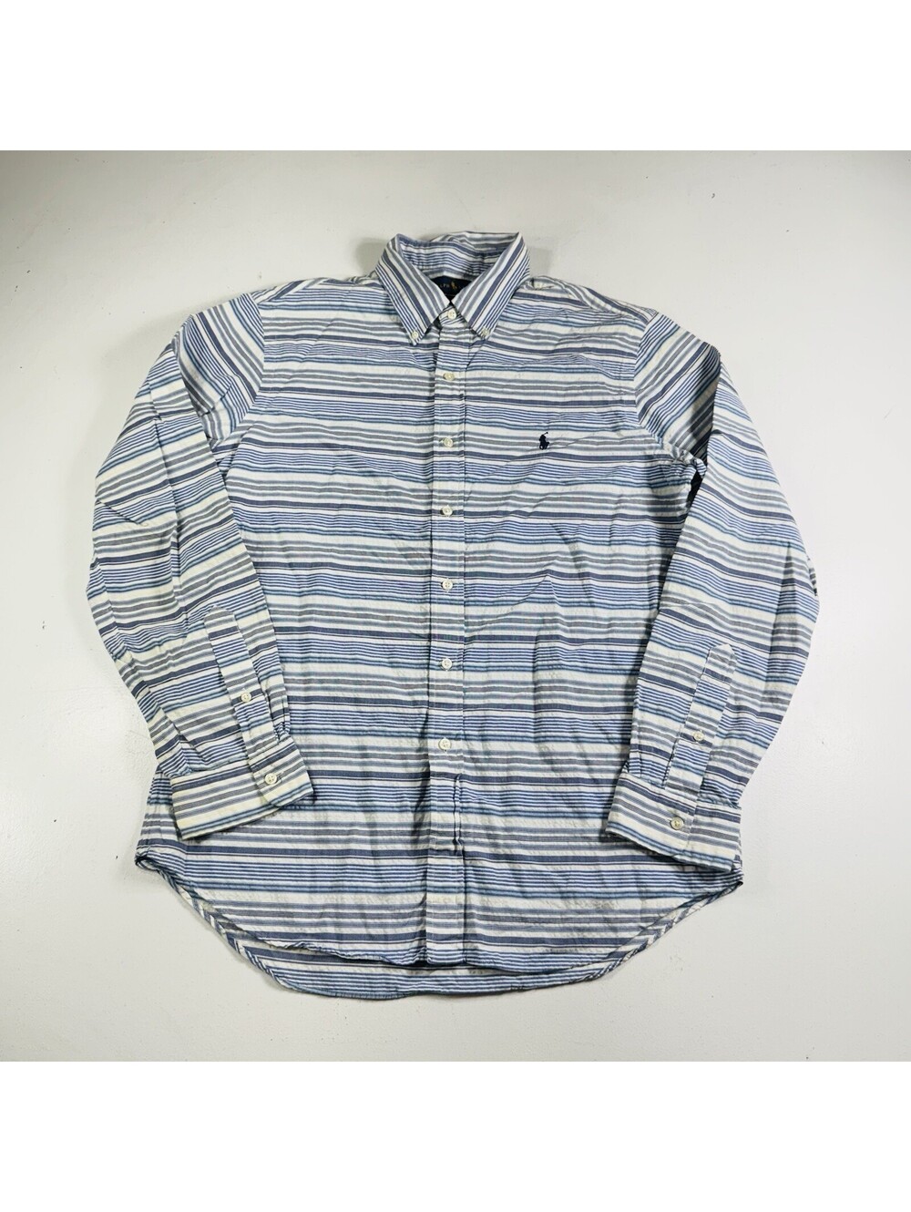 Ralph Lauren Button Down Shirt Long Sleeve Blue Striped Men’s Size Large